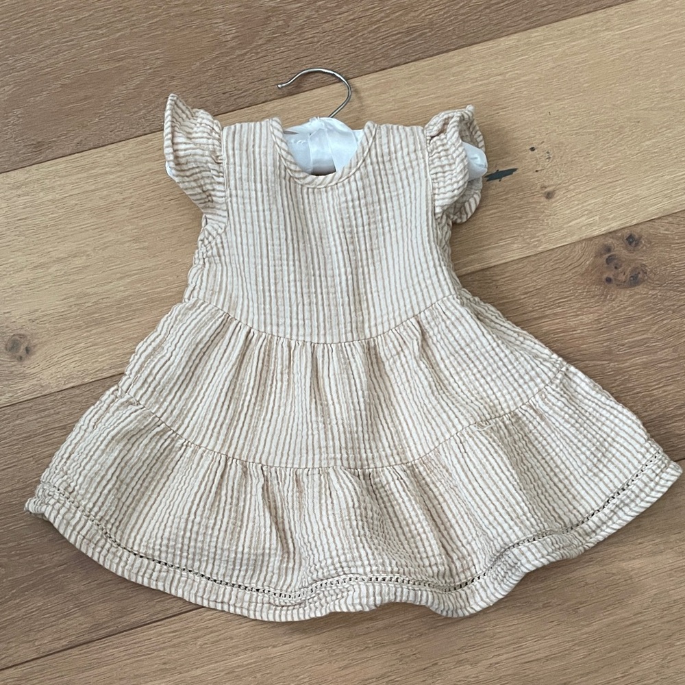 Quincy Mae Beige Striped Kids Dress